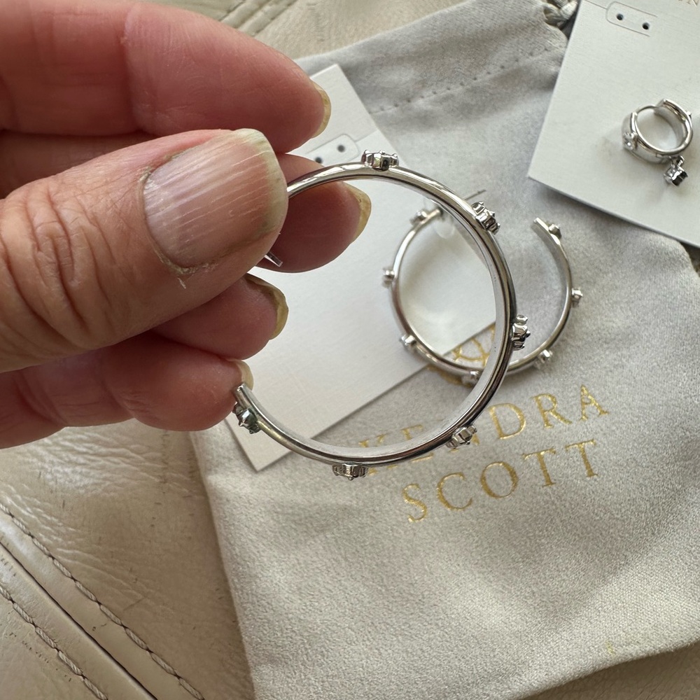 Kendra Scott Silver Hoop Earrings Set with Stud Accents - Picture 2 of 4